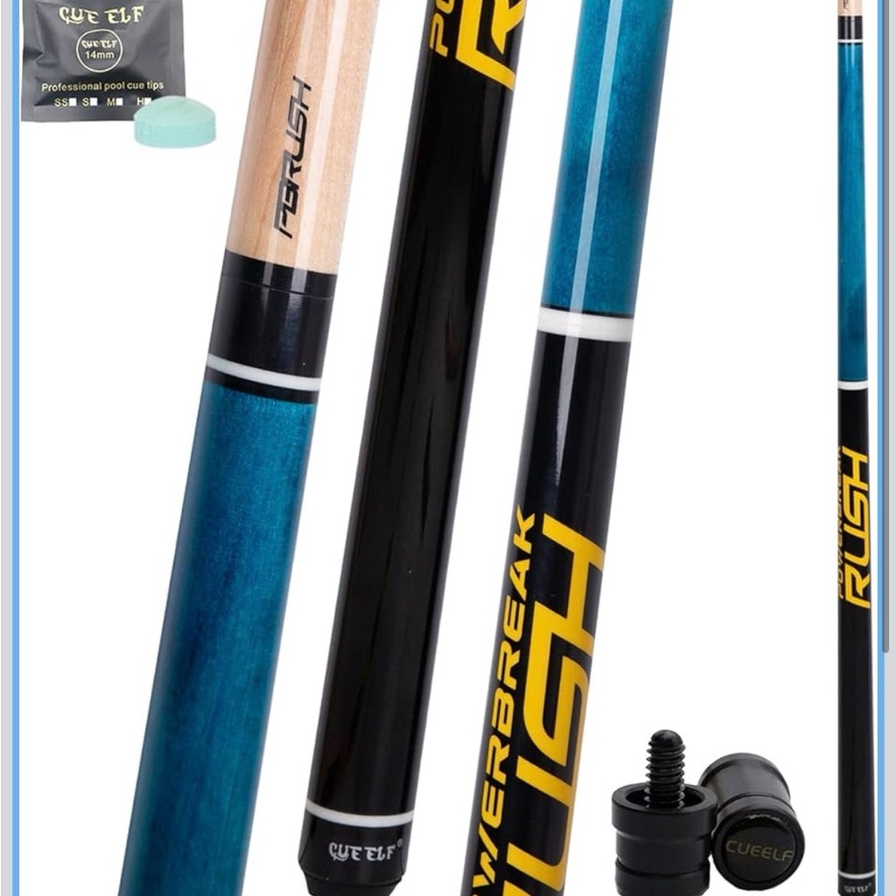 Powerbreak Rush Pool Cue - Blue Maple Wood, 23 oz. New